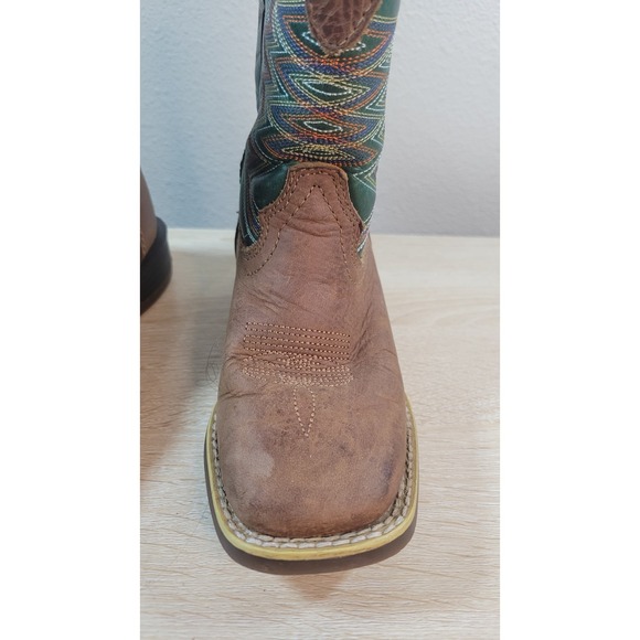 Durango Kids Western Cowboy Boots Brown‎ Green Stitching Size 11M - Picture 3 of 12